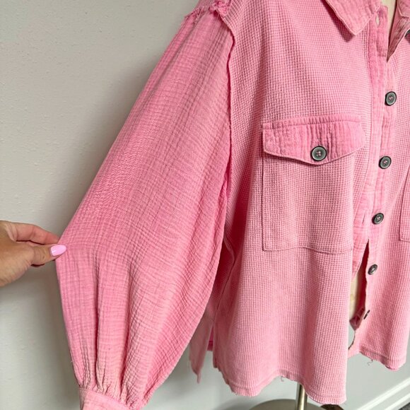 POL Washed Waffle Knit Boyfriend Shirt - Picture 5 of 9